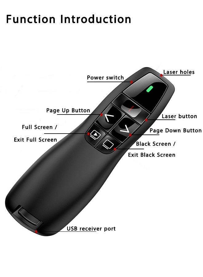 داريو مقدم العرض اللاسلكي، جهاز تحكم في العرض التقديمي مع تحكم في الروابط التشعبية والصوت، RF 2.4GHz USB جهاز نقر للباوربوينت، جهاز تحكم عن بعد للإشارة، مقدم شرائح (أسود) - Image 2