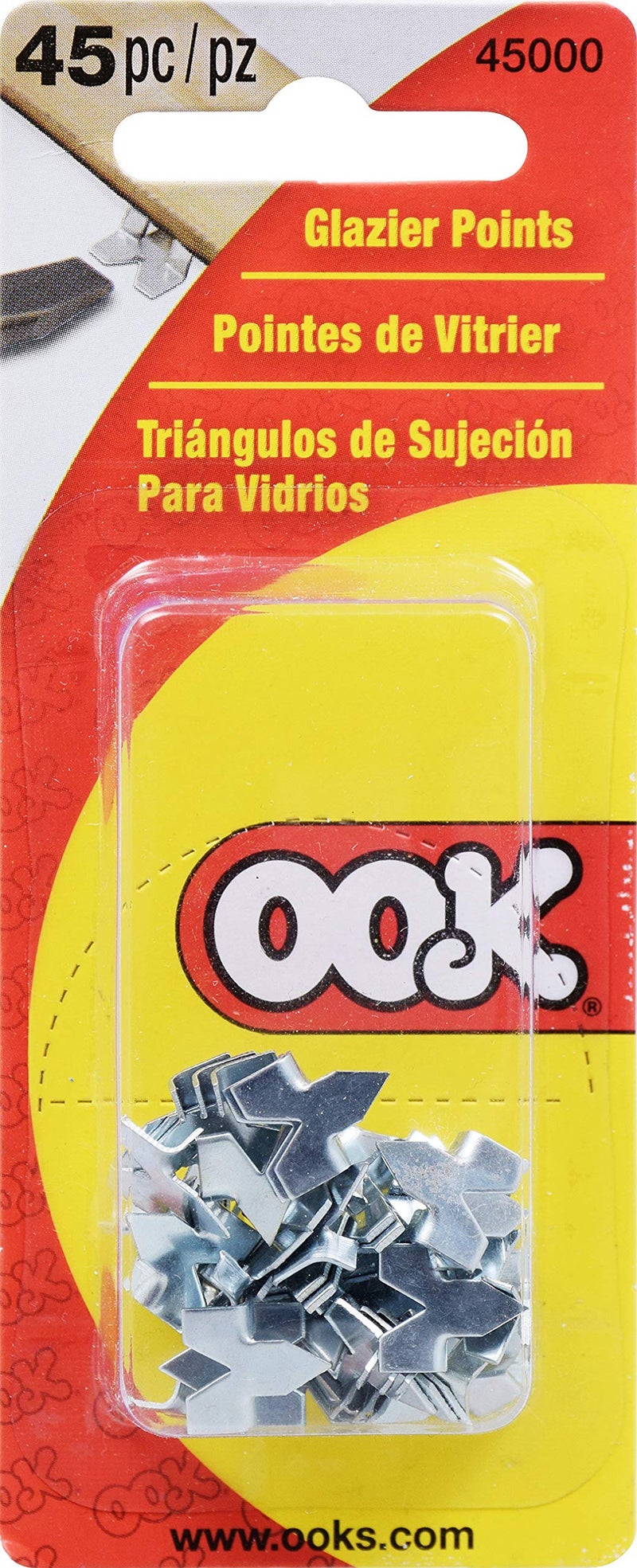 OOK نقاط دفع الزجاج OOK، نقاط الزجاج، فولاذ، تشطيب زنك (45 قطعة)، معدني - Image 1