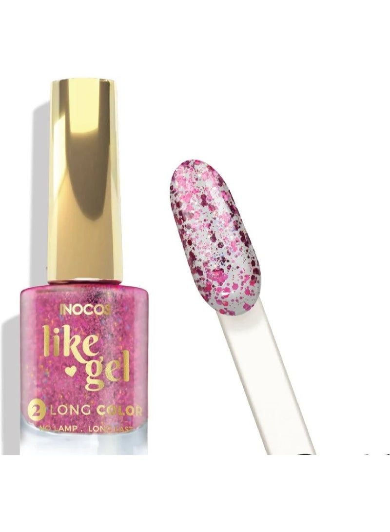 INOCOS Like Gel 2 Long Color Nail Polish 154 Pink Glitters Mix 11ml - Image 3