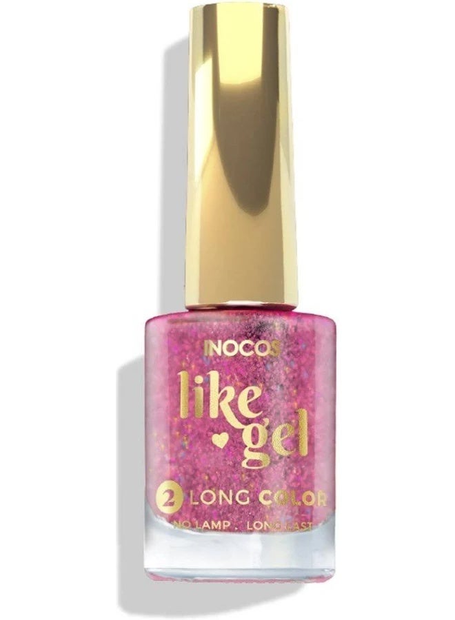 INOCOS Like Gel 2 Long Color Nail Polish 154 Pink Glitters Mix 11ml - Image 1