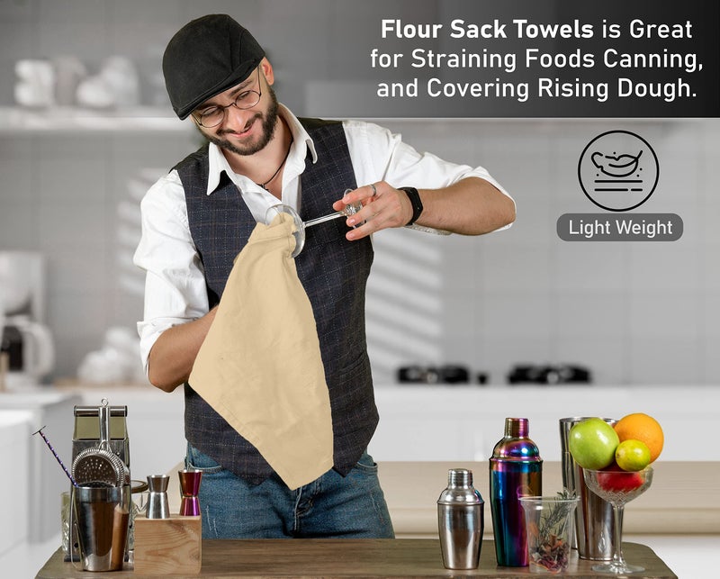 Ruvanti RUVANTI 24 Pack Flour Sack Towels 28x28 Inch  100% Ring Spun Cotton Tea Towels  Machine Washable. Highly Absorbent  Perfect for Dish Drying  Cleaning - Camel  - Image 4