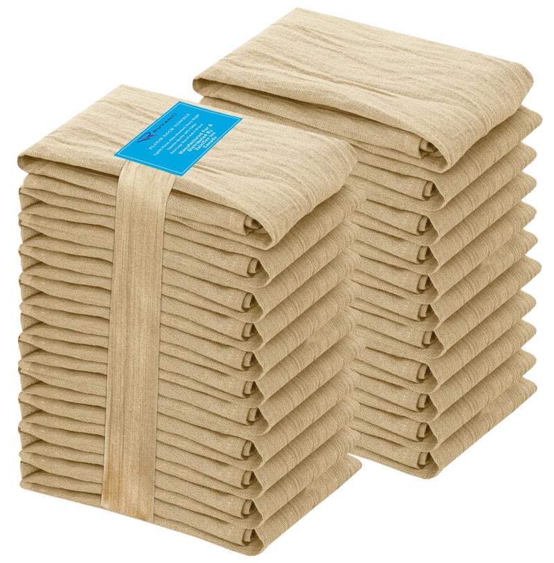 Ruvanti RUVANTI 24 Pack Flour Sack Towels 28x28 Inch  100% Ring Spun Cotton Tea Towels  Machine Washable. Highly Absorbent  Perfect for Dish Drying  Cleaning - Camel  - Image 2