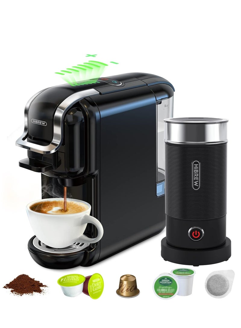 HiBREW 5-in-1 Coffee Machine and Milk Frother M1A, Adjustable Water Volume Apsules, 19 Bar Espresso Machines for Capsules, DG*/Nes*Original/Ground Coffee/Kcup*/ESE Pod Compatible, Cold/Hot Mode(Black) - Image 1