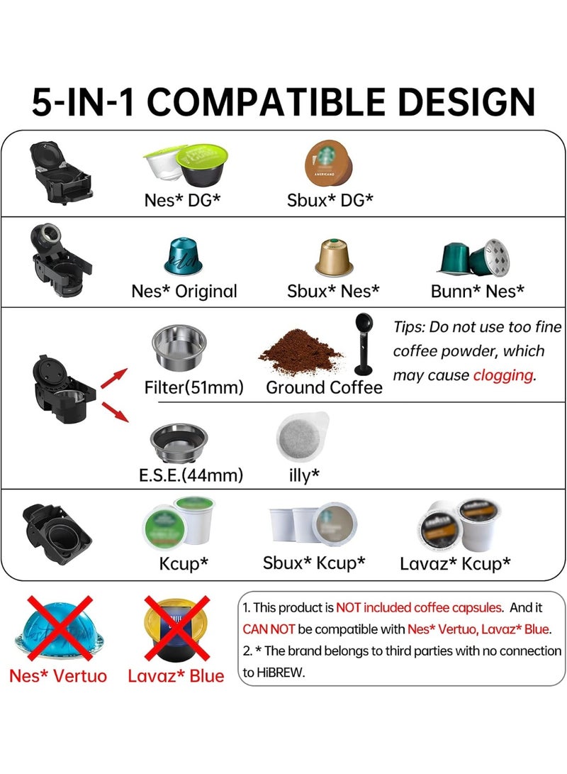 HiBREW 5-in-1 Coffee Machine and Milk Frother M1A, Adjustable Water Volume Apsules, 19 Bar Espresso Machines for Capsules, DG*/Nes*Original/Ground Coffee/Kcup*/ESE Pod Compatible, Cold/Hot Mode(Black) - Image 4