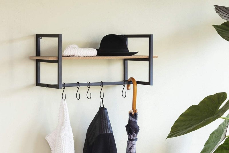 INDIAN DECOR INDIAN DECOR 44460 Wall Coat Hangers in Hallway Vintage Wall Coat Rack with Shelf 5 Hooks for Hanging Coats and Jackets Wood and Metal Coat Stand for Office - Image 3