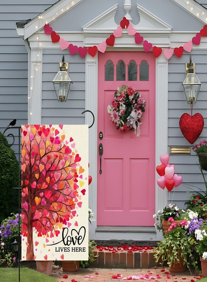 ZAEW Lives Here Valentine’s Day Garden Flag Love Heart-Shaped Tree Yard Flag 12x18 Inch Double Sided Small Mini Yard Outdoor Outside Holiday Decoration - Image 2