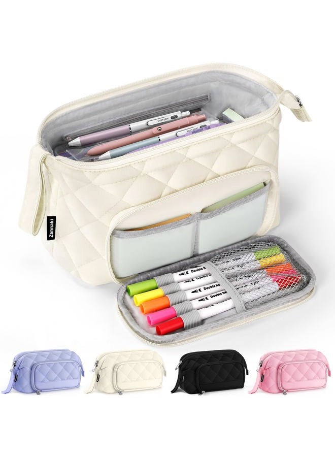 Zannaki Soft Quilted Large Pencil Pouch Organizer with Wide Opening for Boys Girls Teens - Extra Big Capacity Pen Pencil Bag with Zipper, Portable Pencil Case Box for School, College, Cosmetic Gift - Image 2