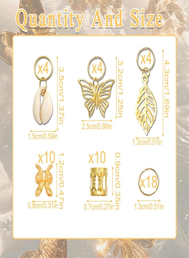VENOFEN 50PCS Butterfly Hair Jewelry Gold Dreadlock Cuffs for Dreadlocks, Shell Loc Jewelry, Metal Braids Clips Rings Hair Decoration Accessories for Women and Girls - Image 4
