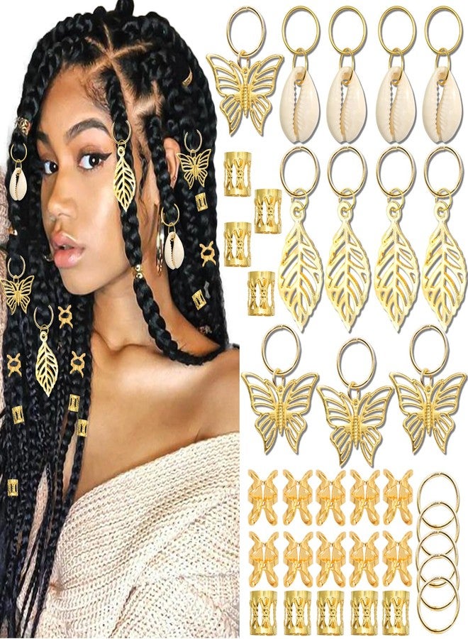 VENOFEN 50PCS Butterfly Hair Jewelry Gold Dreadlock Cuffs for Dreadlocks, Shell Loc Jewelry, Metal Braids Clips Rings Hair Decoration Accessories for Women and Girls - Image 1