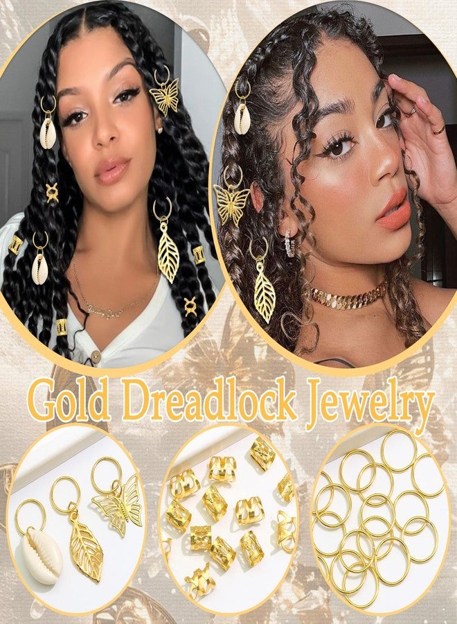 VENOFEN 50PCS Butterfly Hair Jewelry Gold Dreadlock Cuffs for Dreadlocks, Shell Loc Jewelry, Metal Braids Clips Rings Hair Decoration Accessories for Women and Girls - Image 3