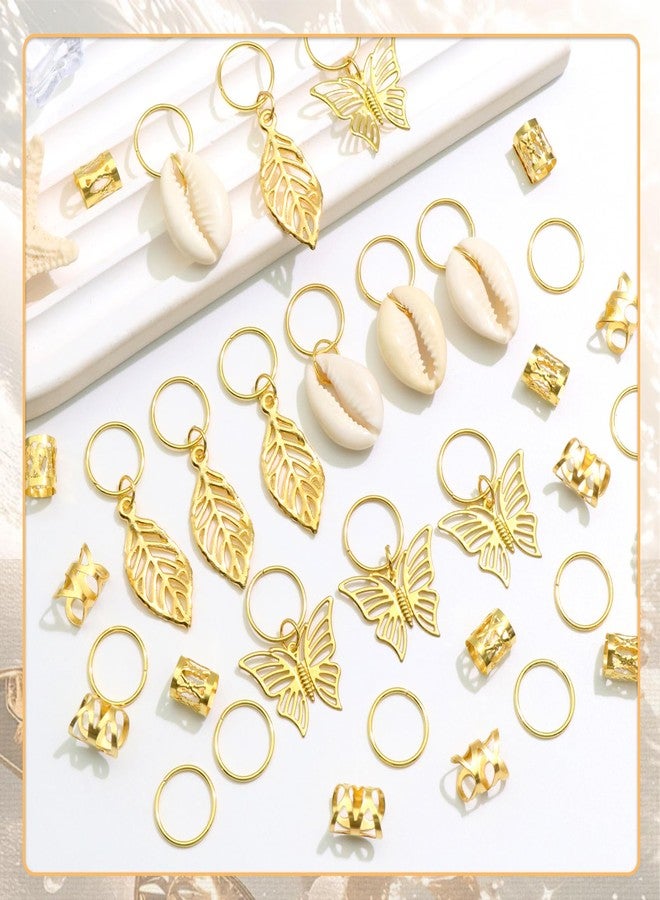 VENOFEN 50PCS Butterfly Hair Jewelry Gold Dreadlock Cuffs for Dreadlocks, Shell Loc Jewelry, Metal Braids Clips Rings Hair Decoration Accessories for Women and Girls - Image 2