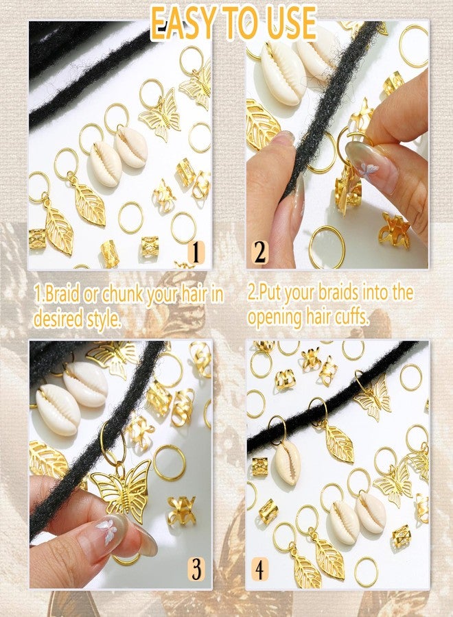 VENOFEN 50PCS Butterfly Hair Jewelry Gold Dreadlock Cuffs for Dreadlocks, Shell Loc Jewelry, Metal Braids Clips Rings Hair Decoration Accessories for Women and Girls - Image 5