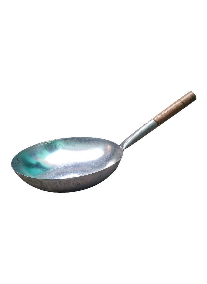 AS A S Traditional Hand Hammered Carbon Steel Pow Wok with Wooden and Steel Handle Round Bottom Iron Wok 11 inch  - Image 3