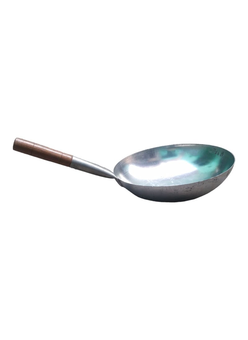 AS A S Traditional Hand Hammered Carbon Steel Pow Wok with Wooden and Steel Handle Round Bottom Iron Wok 11 inch  - Image 5