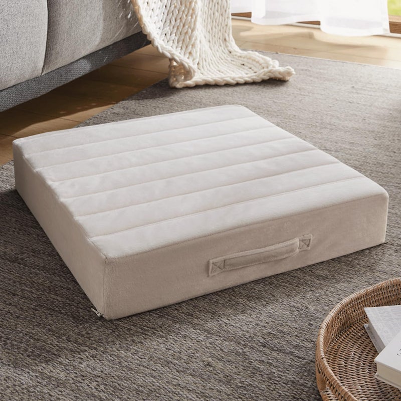 Codi Floor Cushions for Adults  Large Meditation Pillows with Thick Memory Foam and Soft Tufted Covers  Washable Square Seating for Couch and Yoga Sitting  22 Inch Ivory - Image 1