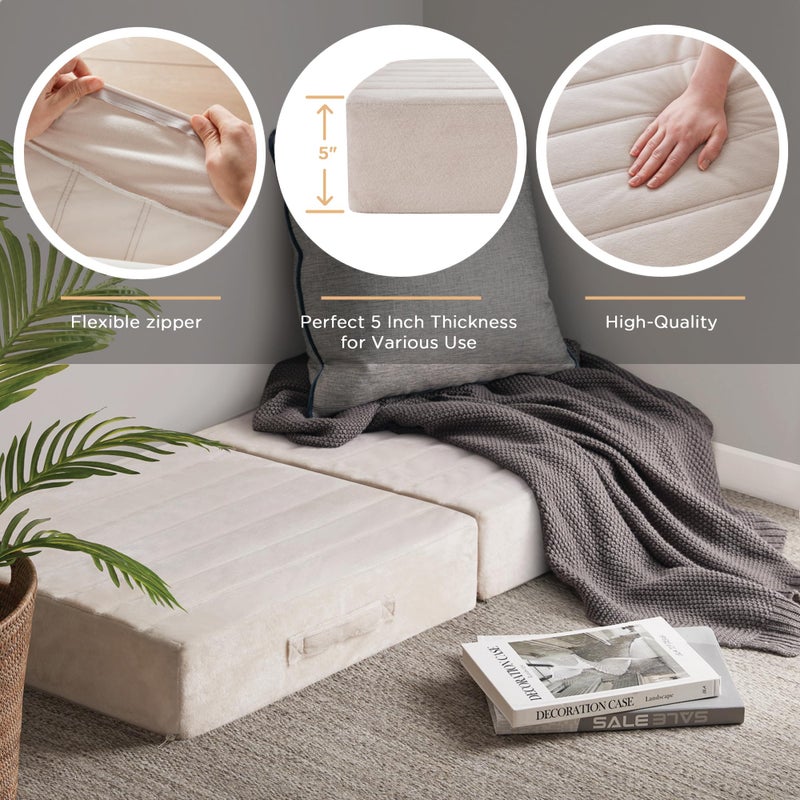 Codi Floor Cushions for Adults  Large Meditation Pillows with Thick Memory Foam and Soft Tufted Covers  Washable Square Seating for Couch and Yoga Sitting  22 Inch Ivory - Image 3