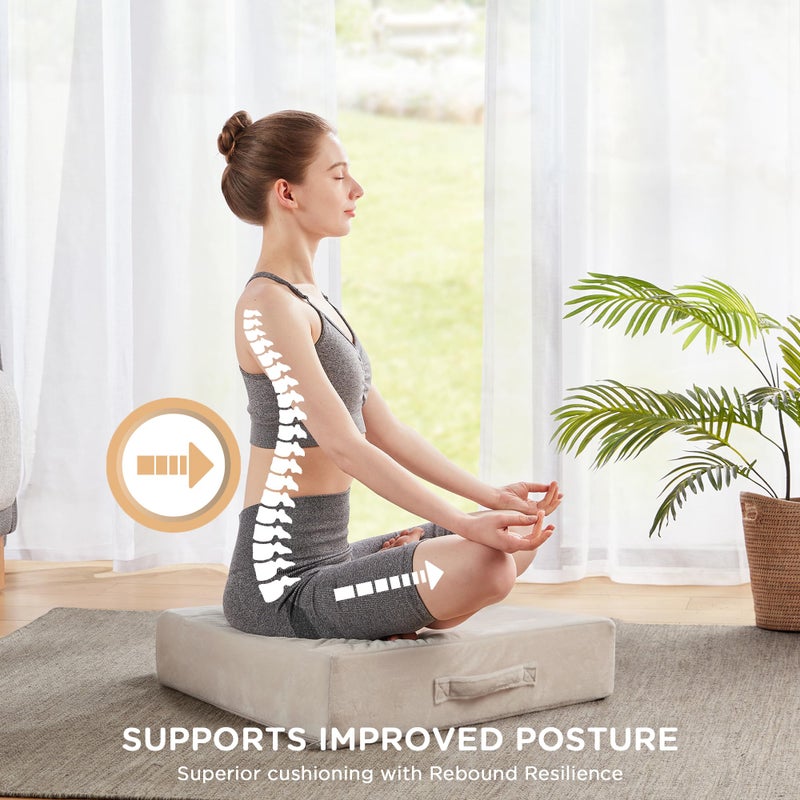 Codi Floor Cushions for Adults  Large Meditation Pillows with Thick Memory Foam and Soft Tufted Covers  Washable Square Seating for Couch and Yoga Sitting  22 Inch Ivory - Image 5