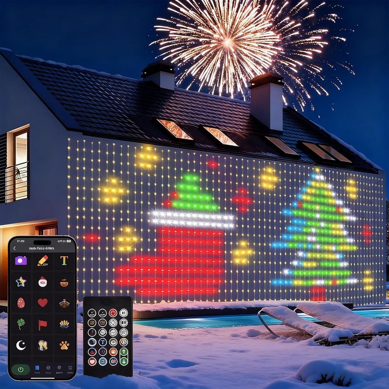 echosari Smart Curtain Lights Plug in, 400 LED Curtain Lights with App Programmable 6.6 x 6.6ft RGB&IC DIY Pattern Music Sync for Bedroom Backdrop Decor - Image 1