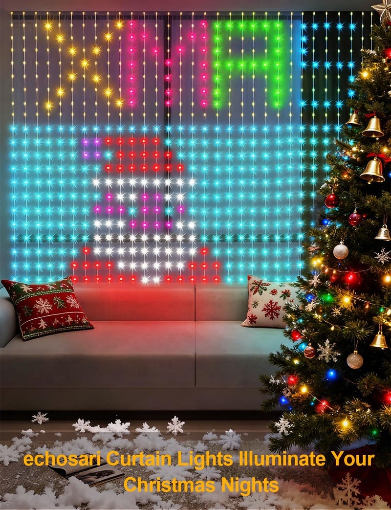 echosari Smart Curtain Lights Plug in, 400 LED Curtain Lights with App Programmable 6.6 x 6.6ft RGB&IC DIY Pattern Music Sync for Bedroom Backdrop Decor - Image 2