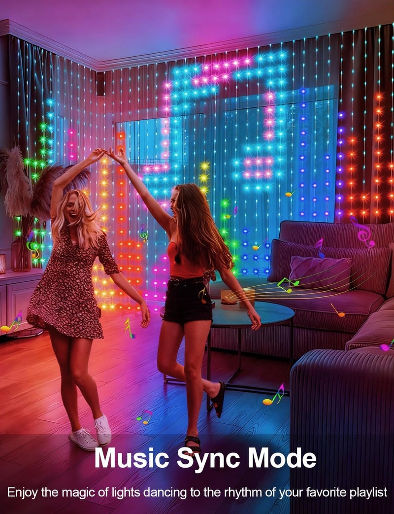 echosari Smart Curtain Lights Plug in, 400 LED Curtain Lights with App Programmable 6.6 x 6.6ft RGB&IC DIY Pattern Music Sync for Bedroom Backdrop Decor - Image 4