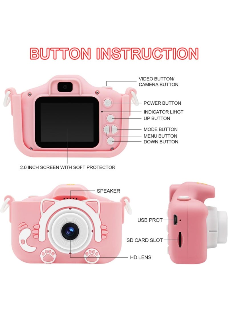 Kids Digital Camera Toy for Boys & Girls, 1080P HD Video with Dual Lens, Rechargeable Mini Camera with 32GB SD Card, Shockproof, Perfect Birthday Gift (Pink) - Image 2