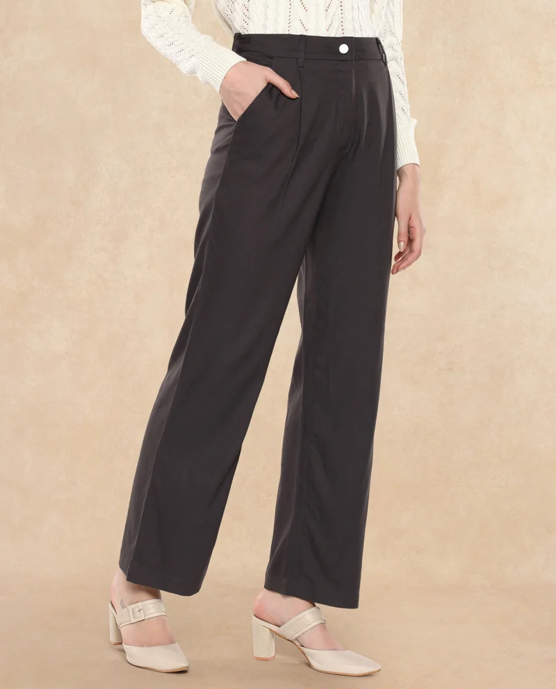 Rareism Women's Ankle Length Plain Trouser