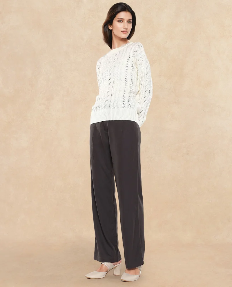 Rareism Women's Ankle Length Plain Trouser