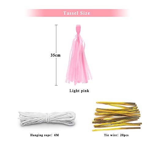 Binpeng Pink Tissue Paper Tassel DIY Hanging Paper Decorations Party Garland for Parties, Weddings, Festivals, Baby Showers - 20PCS (PINK 35CM) - Image 2