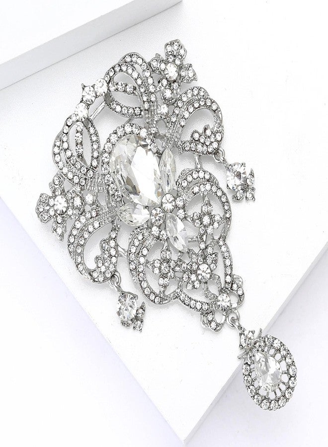 Ezing 4Pcs Brooch Lot with Large Big Size Rhinestone Crystal Fashion Jewelry (White) - Image 2