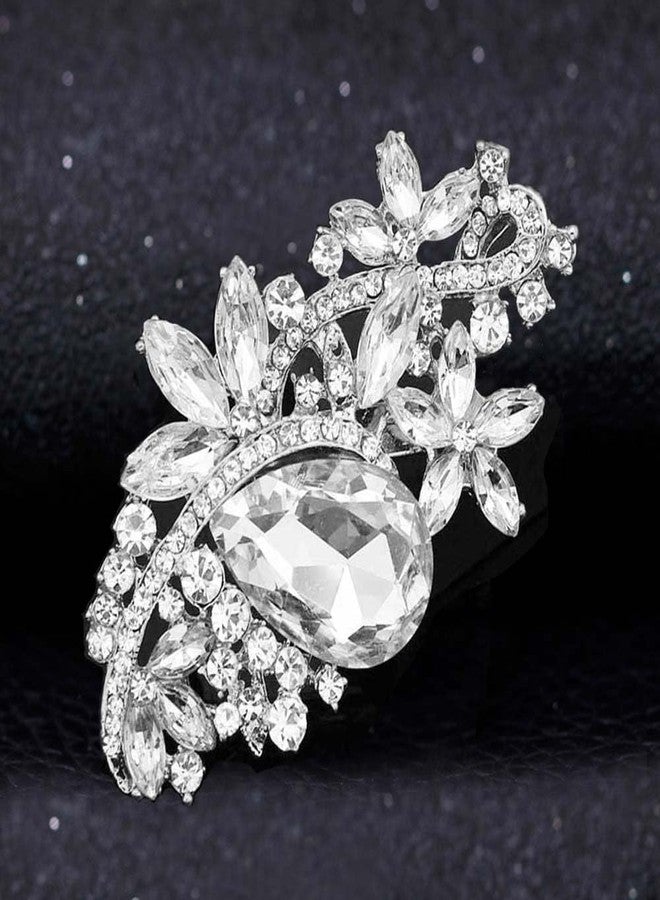 Ezing 4Pcs Brooch Lot with Large Big Size Rhinestone Crystal Fashion Jewelry (White) - Image 4