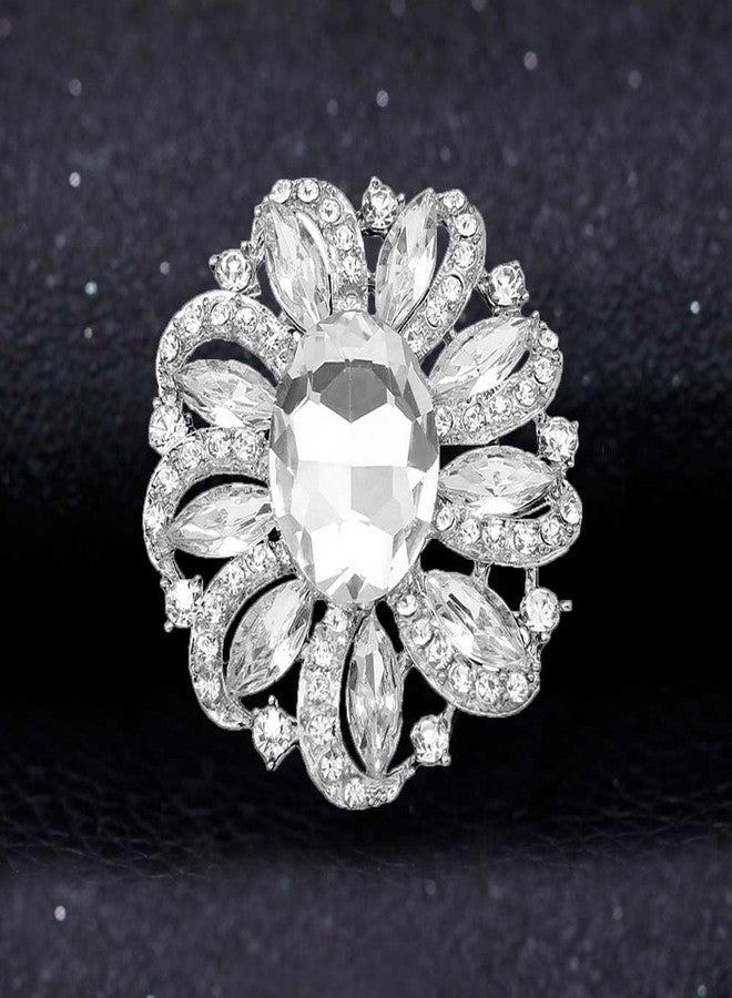 Ezing 4Pcs Brooch Lot with Large Big Size Rhinestone Crystal Fashion Jewelry (White) - Image 5