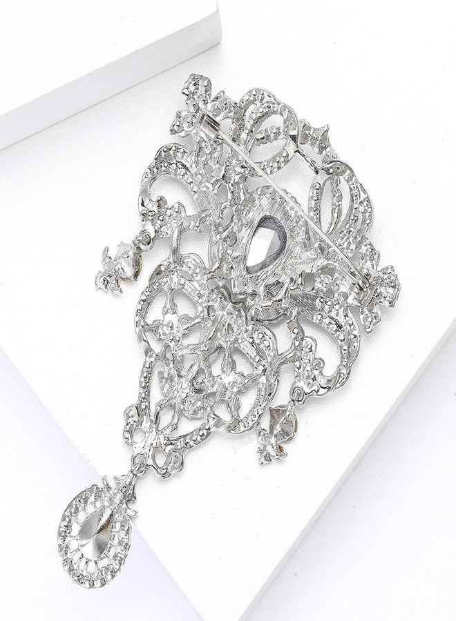 Ezing 4Pcs Brooch Lot with Large Big Size Rhinestone Crystal Fashion Jewelry (White) - Image 3