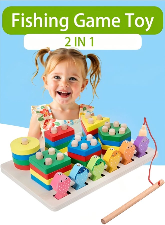 Magnetic Wooden Fishing Game Toys for Toddlers,Fun Fishing Play Educational Toy, Fishing Learning, Color Sorting ,Puzzle Preschool Educational Fine Motor Skills for Boys and Girls - Image 1