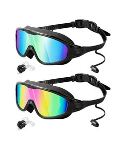 Swimming Goggles 2 Pack with Earplugs Wide View Anti-fog UV Swimming Goggles for Adults, Water-Proof Swimming Goggles for Men, Women, and Teens