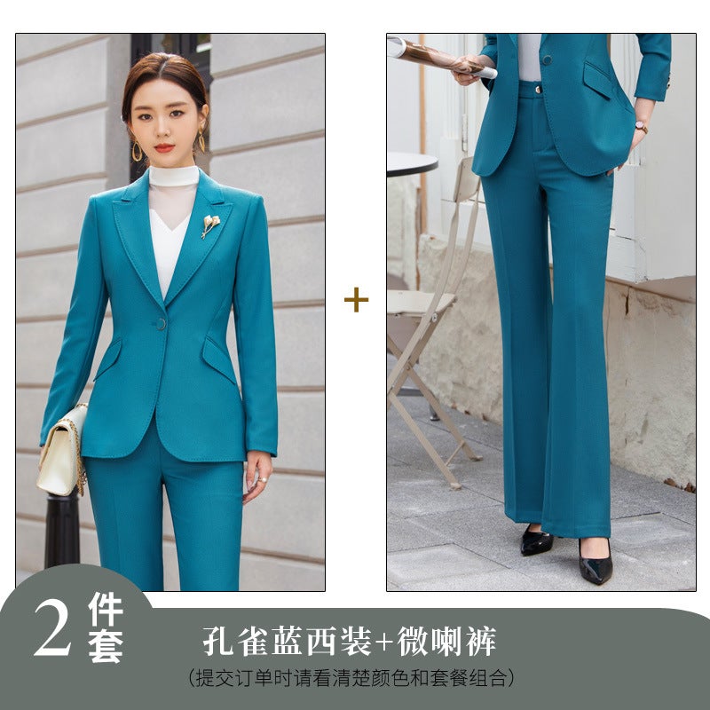 High-class Suit suit Womens Cross-border Autumn Fashion Temperament Goddess Fan Professional Dress Suit Jacket Work Clothes 89138 Peacock Blue Pants
