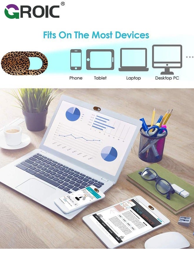 GROIC Fashion Leopard Print Webcam Cover Camera Cover Slide, Ultra Thin Laptop Privacy Protection Camera Cover Slide 3 Pack, Compatible with MacBook Pro/Air Laptop, Computer, Smartphone, Tablets  - Image 3