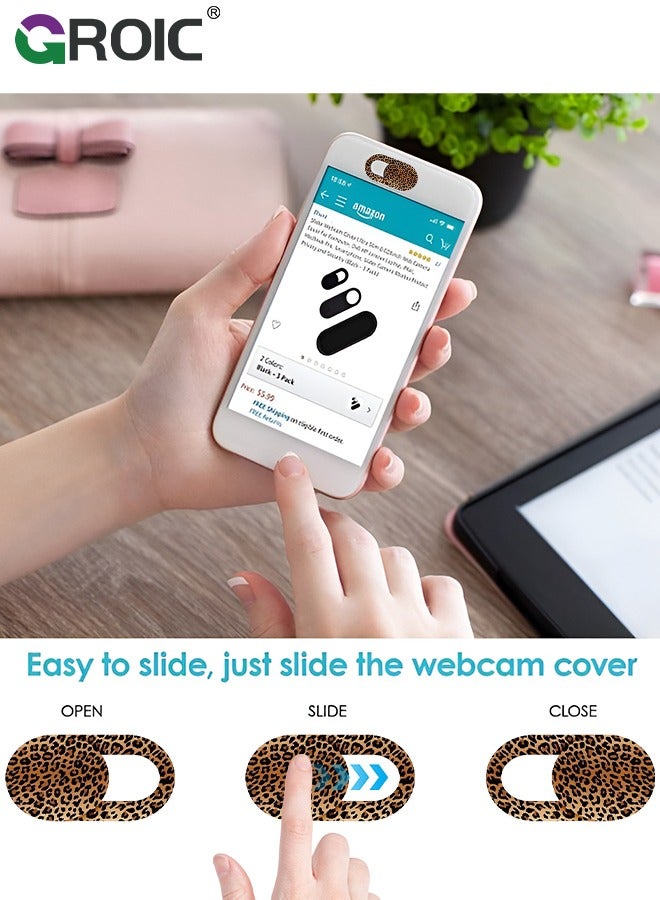 GROIC Fashion Leopard Print Webcam Cover Camera Cover Slide, Ultra Thin Laptop Privacy Protection Camera Cover Slide 3 Pack, Compatible with MacBook Pro/Air Laptop, Computer, Smartphone, Tablets  - Image 2
