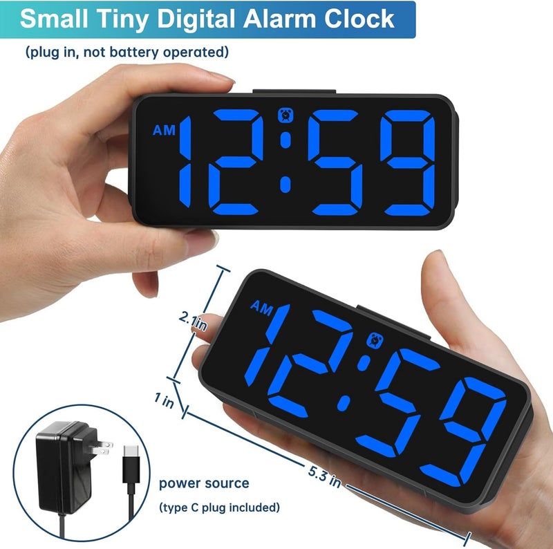 Peakeep Small Digital Alarm Clock Plug in for Bedrooms Bedside, Tiny Electric Clock Large Big Numbers Display with Battery Backup for Desk Table, 6 Dimmers, 5 Adjustable Alarm Volumes (Blue) - Image 2