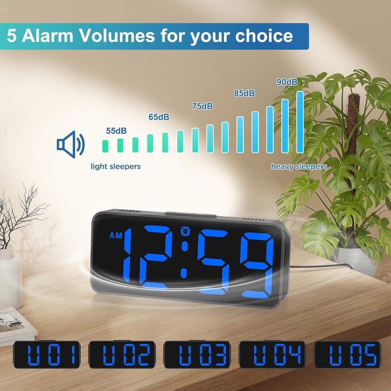Peakeep Small Digital Alarm Clock Plug in for Bedrooms Bedside, Tiny Electric Clock Large Big Numbers Display with Battery Backup for Desk Table, 6 Dimmers, 5 Adjustable Alarm Volumes (Blue) - Image 3