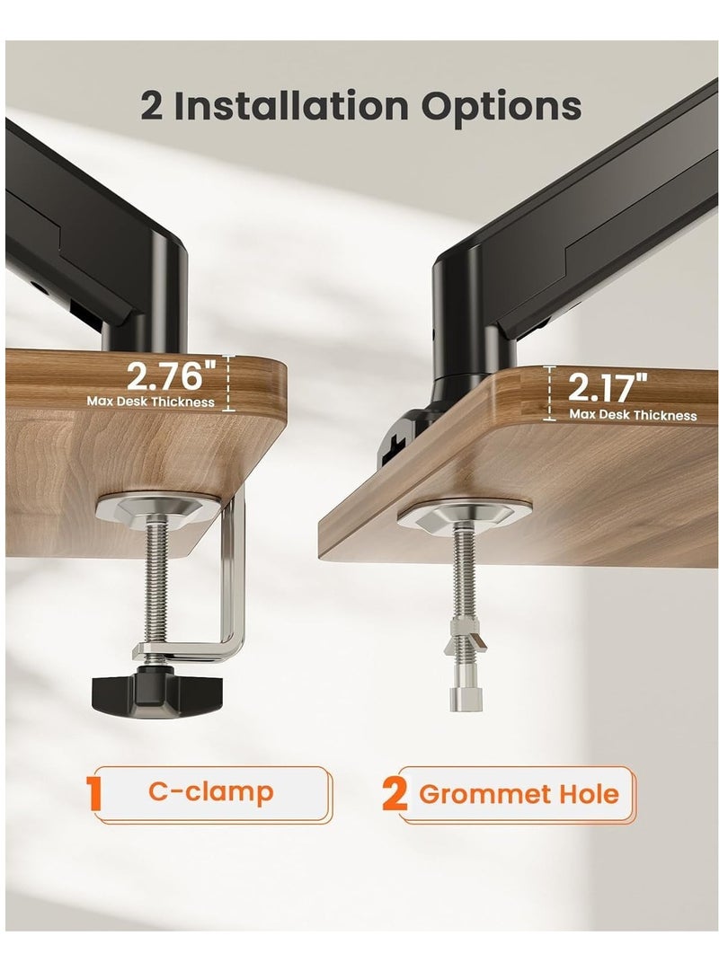 ELTRAZONE Single Monitor Arm for 13-32 Inch Screens – Adjustable Gas Spring Monitor Mount Holds Up to 22 lbs, VESA 100x100mm, C-Clamp & Grommet Base, Ergonomic Computer Stand – Flexible & Space-Saving Desk Mount  - Image 3