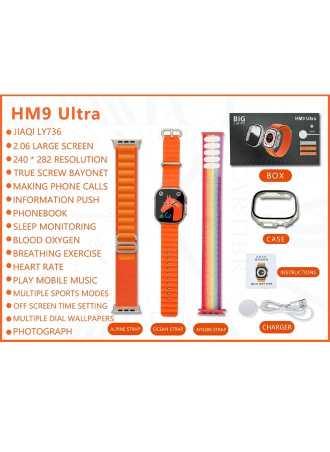 Generic - Smart Watch HM9 Ultra 2.06 HD Display 49mm Wireless Charger Bedside Clock Waterproof Fashion Smartwatch Ultra Orange - Image 1