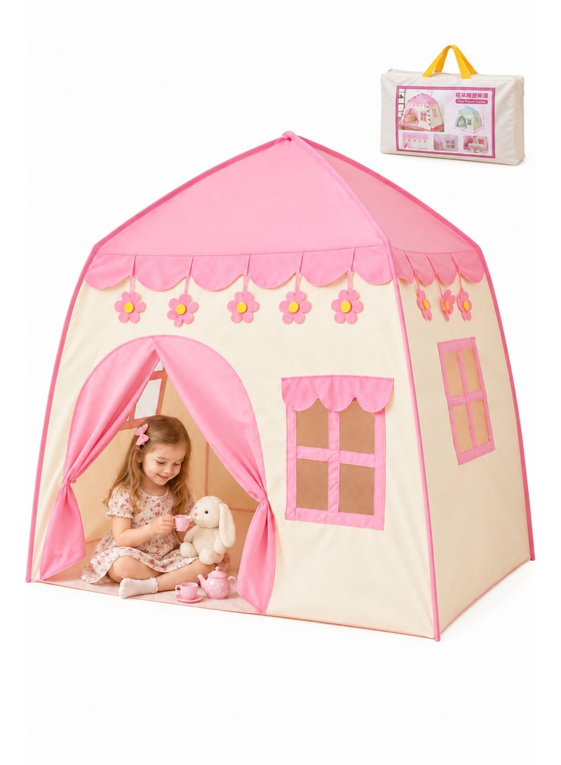 Kids Playhouse Tent 130×100×130cm with Carrying Bag – Large Portable Indoor & Outdoor Children’s Castle Play Tent, Easy Setup Pretend Play House Gift for Boys & Girls (Pink) - Image 1