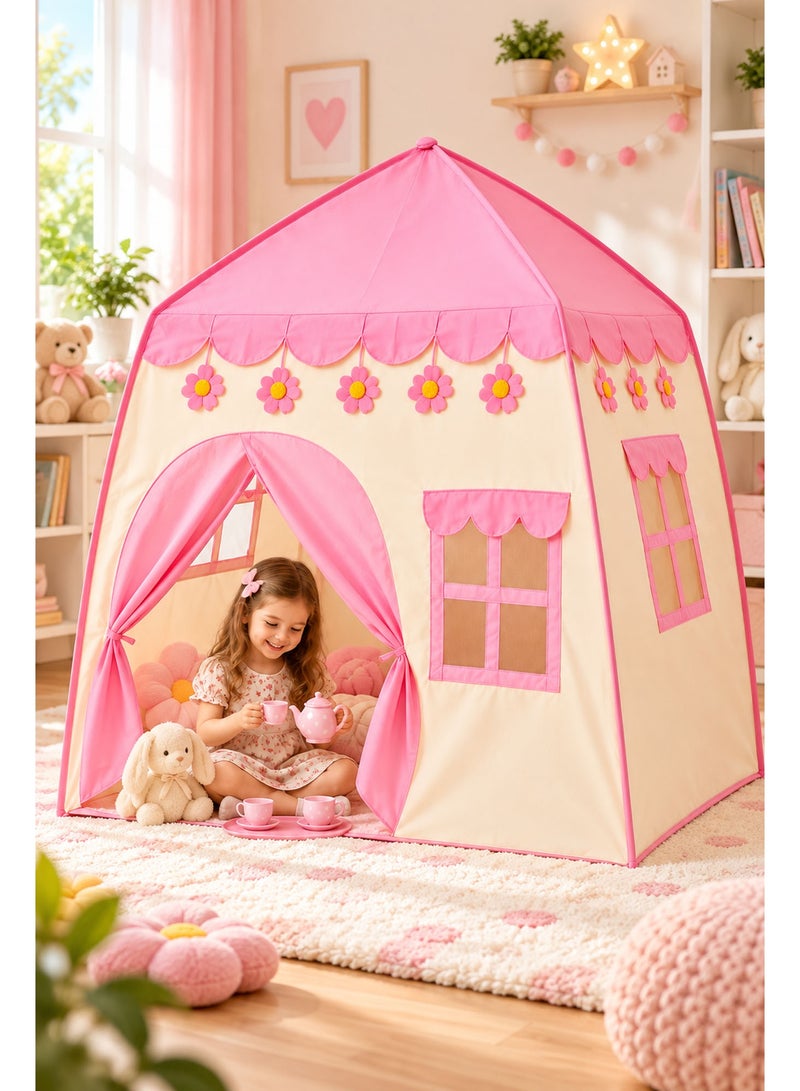 Kids Playhouse Tent 130×100×130cm with Carrying Bag – Large Portable Indoor & Outdoor Children’s Castle Play Tent, Easy Setup Pretend Play House Gift for Boys & Girls (Pink) - Image 4