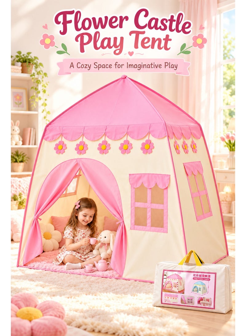 Kids Playhouse Tent 130×100×130cm with Carrying Bag – Large Portable Indoor & Outdoor Children’s Castle Play Tent, Easy Setup Pretend Play House Gift for Boys & Girls (Pink) - Image 5