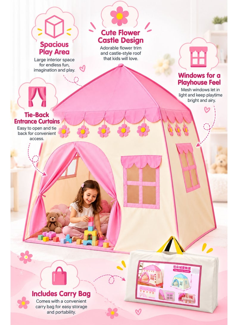 Kids Playhouse Tent 130×100×130cm with Carrying Bag – Large Portable Indoor & Outdoor Children’s Castle Play Tent, Easy Setup Pretend Play House Gift for Boys & Girls (Pink) - Image 3