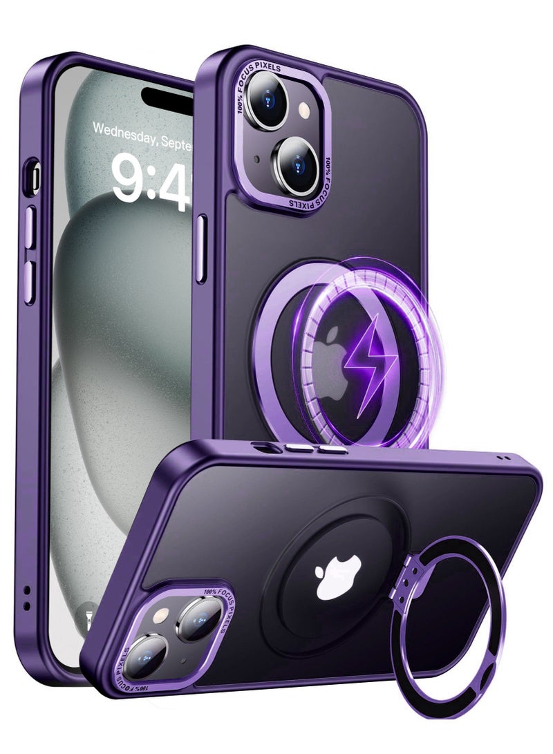 Eligo iPhone 15 Magnetic Case with Invisible Stand, Compatible with MagSafe Shockproof Protection Cover, Translucent Matte Slim Phone Case with Magnet for Apple 15 (2023)(Purple) - Image 1