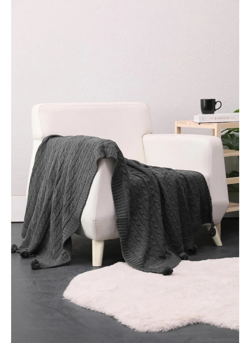 Favora Biocotton Knitwear Pompom TV Blanket - Anthracite