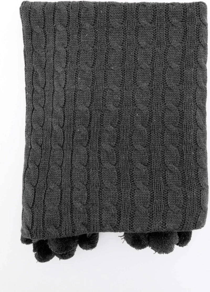 Favora Biocotton Knitwear Pompom TV Blanket - Anthracite