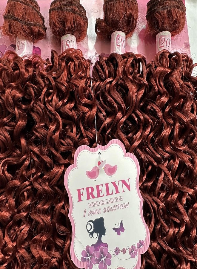 FRELYN Kinky Curly Synthetic Hair Bundles 18 18 20 20 Inches 4 Bundles in 1 Pack Quick Weave Sew in Hair Extension Super Soft Reddish Brown Heat Resistant Soft and Natural - Image 2