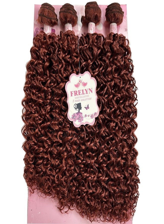 FRELYN Kinky Curly Synthetic Hair Bundles 18 18 20 20 Inches 4 Bundles in 1 Pack Quick Weave Sew in Hair Extension Super Soft Reddish Brown Heat Resistant Soft and Natural - Image 1